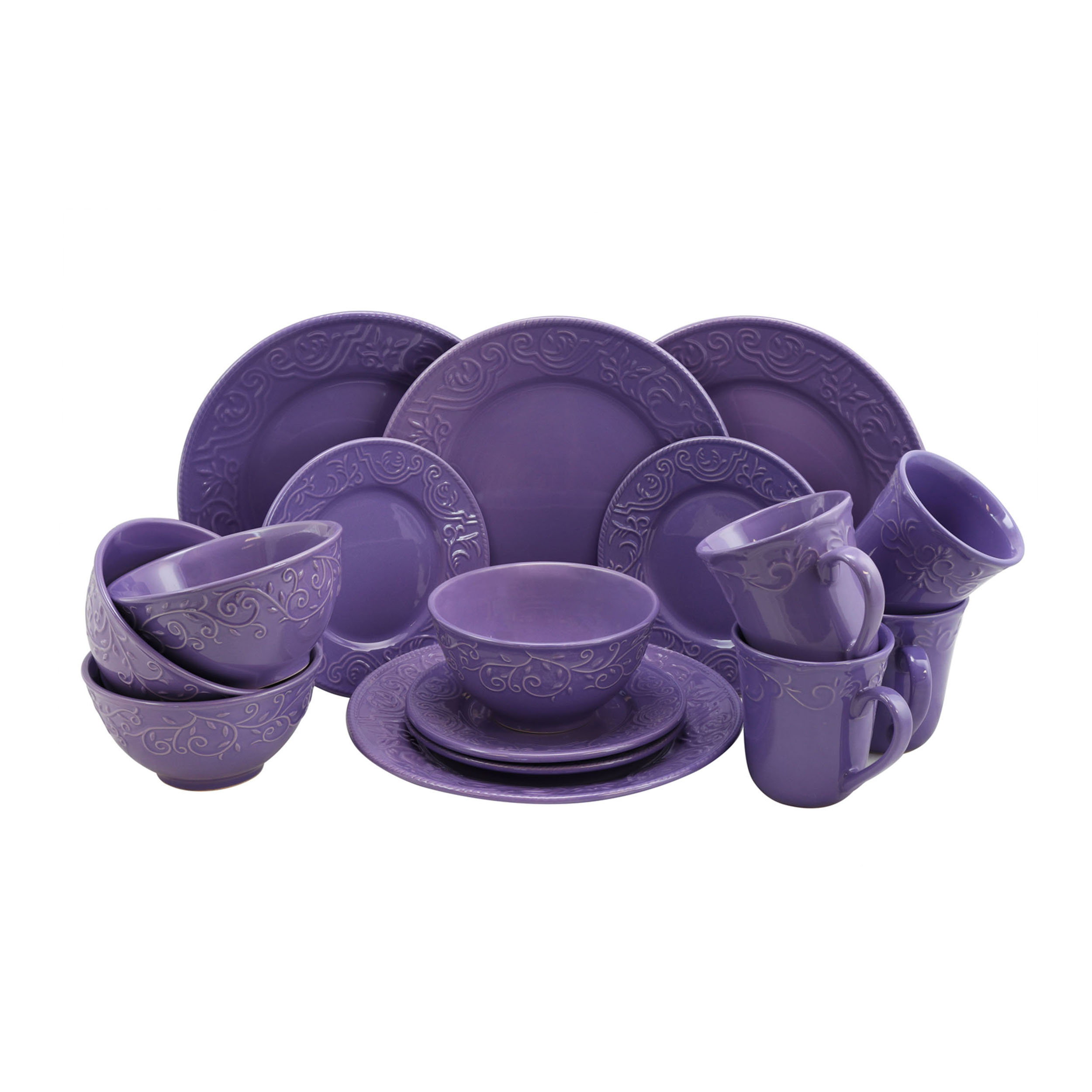 Details about   Elama Lilac Fields 16-Piece Stoneware Dinnerware Set 